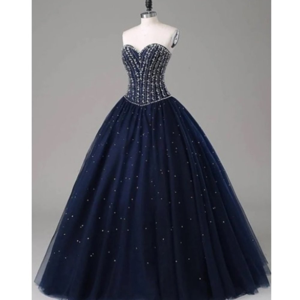Beaded strapless princess tulle gown
